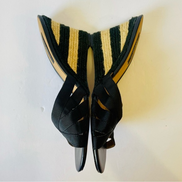 Ann Taylor Black Grosgrain Stripe Wedge Sandals Size 9.5 - Picture 3 of 7
